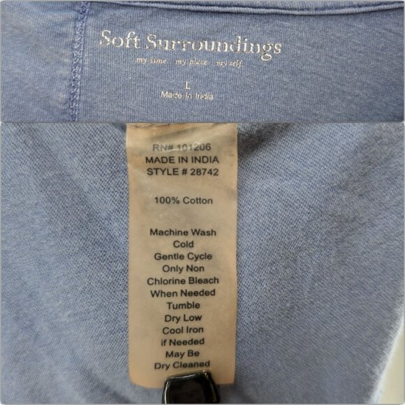Soft Surroundings Embroidered Top Womens Blue Long Sleeve Cotton V Neck Sz L - Picture 4 of 8